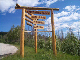 Entrance Ranch and log cabins Entrance Ranch Sign